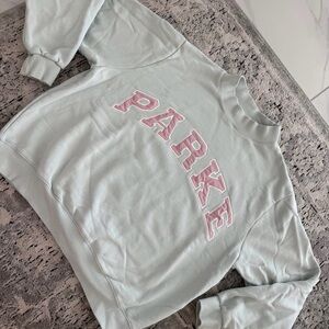Mint Sweatshirt with Pink Lettering